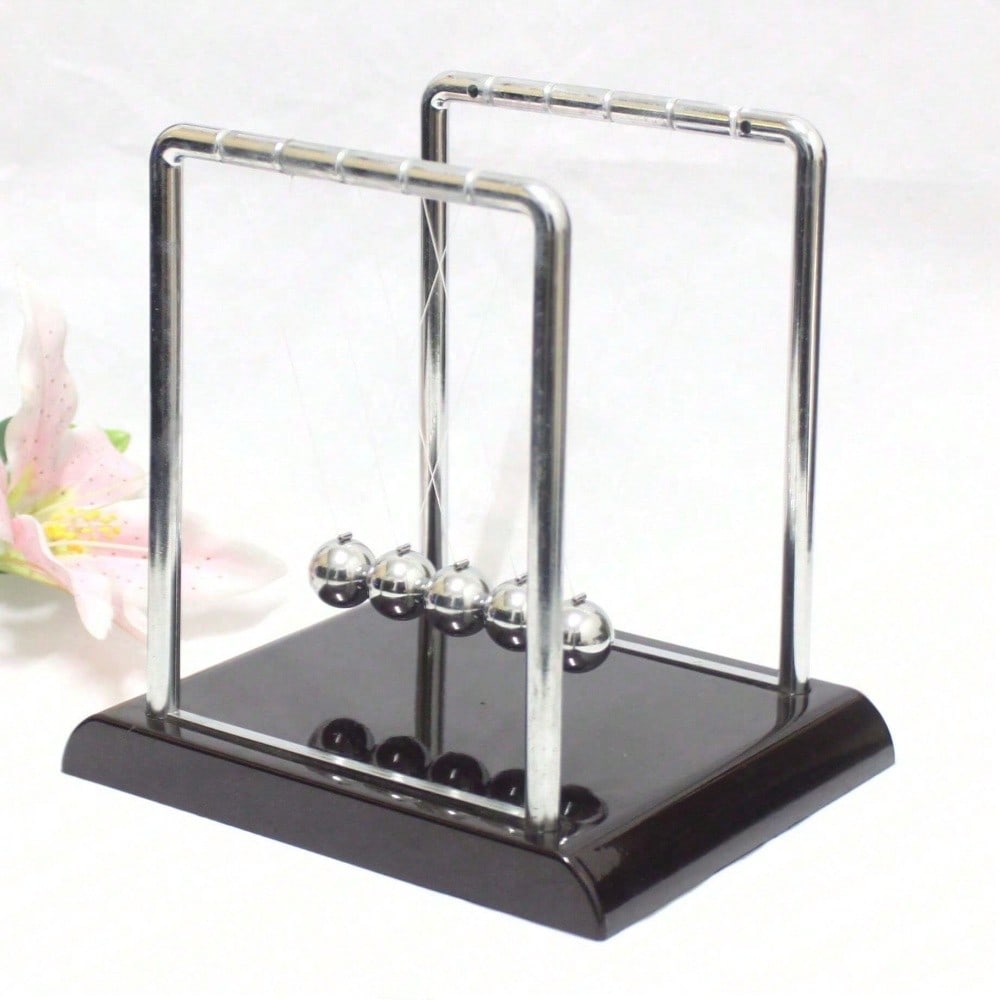 Office Tech Desk - Black Metal Newton's Cradle Balance Toy