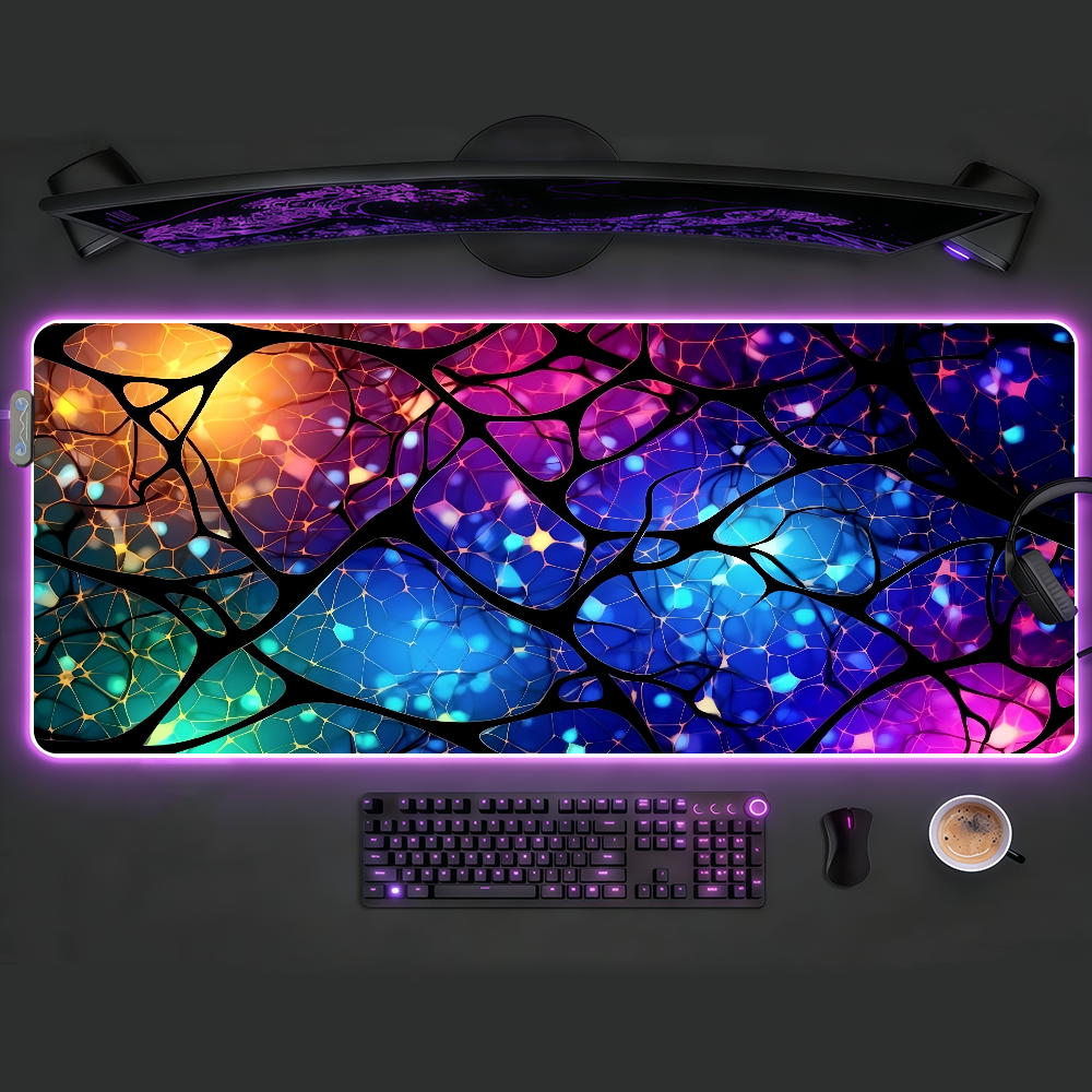 Office Tech Desk - Tech Style Neon Mouse Pad RGB